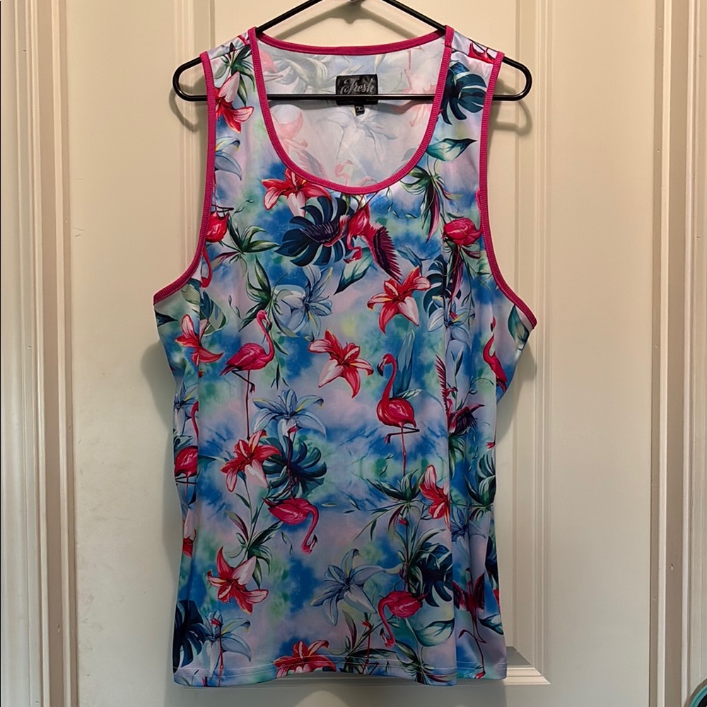 FRESH men’s Flamingo & Lily Floral Tank Top Sleeveless